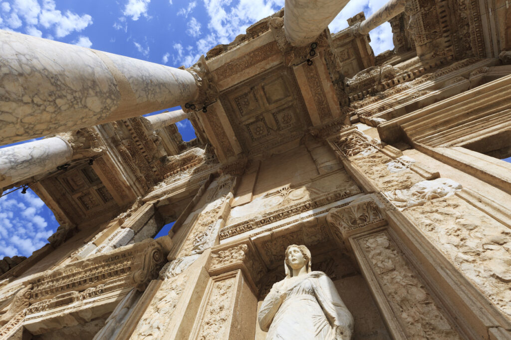 Low angle view of The Library of Celus in Ephesus, Turkey